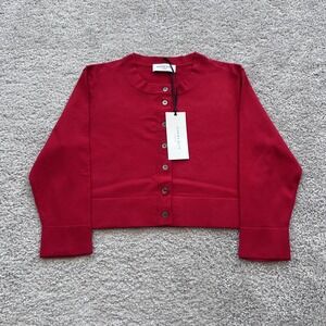 Serena Bute Fitted Cropped Cardigan Sweater Womens M Red Viscose Blend Knit